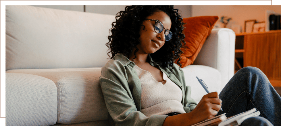 A woman reviewing disability paperwork